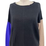 360 Cashmere Sweater Pullover Long Sleeve Colorblock Black Blue Tan Size Small Photo 2