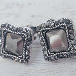 Vintage Clip On Earrings Silver Tone & Dark Grey Unusual Photo 2