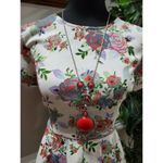 Forever 21  Women White Floral Polyester ShortSleeve RoundNeck Knee Length Dress L Photo 1