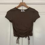 Princess Polly Olive Underwire Double Tie Front Crop Top Short Sleeve Round Neck Photo 1