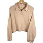 Aerie Women’s Fleece of Mind Cropped Polo Sweatshirt in Natural Nude Size L Photo 2