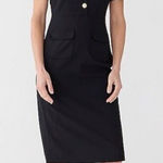 J.Crew Italian wool collared sheath dress bi stretch black gold buttons Photo 0