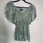 Angie Vtg  V-Neck Smocked Waist Peasant Top‎ Small  Peplum Retro 90s Photo 1