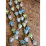Vintage West Germany Pastel Glass Tulip Flower Beaded Necklace With Green Crysta Size 18 Photo 3