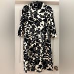 Kasper Floral Leaf Print Midi Cocktail Trench Coat Black White sz 10 Photo 5
