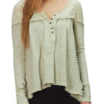 Free People  Sage Green Buttoned Long Sleeve Down Under Henley Top Size M Photo 0