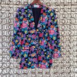 Vintage Gianni multi color over black floral silk single button blazer Pink Size M Photo 0