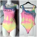 SheIn C'est La Vie Sorbet Rainbow Tie Dye Verbiage Bodysuit Tank Top Size XL Photo 1