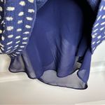 Lucky Brand  Navy Blue‎ and Gold Printed Lined Split Back Knit Top Size Large Photo 5