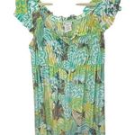Maggy L Smocked Floral Dress Size 12 Green‎ Yellow White Cute Sheer Green Photo 0
