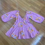 Free People  Francesca Mini Babydoll Coqette Dress Floral Pink Puff Long sleeve L Photo 5
