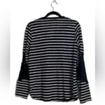 ZARA  Top Sz L Black/White Stripes Linen Blend Long Sleeves Lace Detail Photo 1