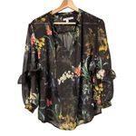 Chico's  Black Floral Sheer Ruffle Puffy Whimsigoth Fairy Boho Shirt Women Size 10 Photo 9