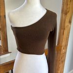 POL One Shoulder Brown Crop Top bodycon ribbed stretch Photo 1