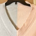 V Neck Leopard Color Block Patchwork Oversized Sweater Pink Blue Small Photo 3