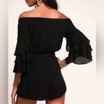 Lulus Flounce Sleeve Off the Shoulder Black Romper Size Small Photo 2