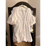 NEW Deep V Neck Puff Sleeve Flare Dress L White Size L Photo 3