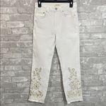 Free People We The Free Cream Floral Ankle Jeans Photo 1