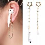 None Gold Tone Airpods Holder Earrings Dangle Stars Pierced 4" Long NWOT Photo 1