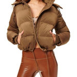 Good American NEW  Iridescent Puffer Jacket With Removable Hood Sepia Size 2 M Photo 0