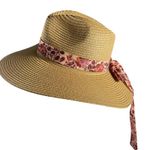 Vince Camuto Women's Wide Brim Sun Hat One Size Floral Scarf Band Tan Pink NWT Photo 1