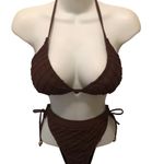 St. John Textured Chocolate Brown Cheeky Triangle String Bikini M Tied Hip Sexy Photo 3