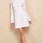 Lulus Elegant Cutie Ivory Bow Long Sleeve Backless Mini Dress Photo 0