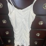 White Ruched Lace Bodycon Dress with Spaghetti Straps Size L Photo 9