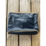 Joan & David  Navy Blue And Tan Woven Cosmetic Bag‎ Makeup Toiletries Photo 1