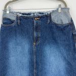 Vintage Bill Blass Maxi Jean Denim Skirt Sz 14P Fray Contrast Western Boho 90s Blue Photo 1