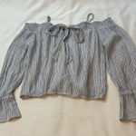 Hem & Thread  Blue and White Linen Blouse Size Large Photo 0