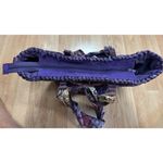 Purple Straw Woven Purse Handbag Tote With Scarf Handles Zip Top Lined Bow Photo 4