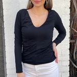 J.Crew  classy Black long sleeve V-neck top with ruched sides sz s Photo 2