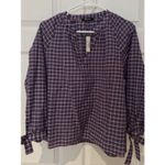 Madewell NWT Tie Sleeve Popover Top Cotton LINEN Blend Plaid Size M BOHO Photo 2