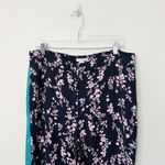 H&M [] Navy Blue Floral Print Side Stripe Wide Leg High Rise Trouser Pants Sz 16 Photo 2