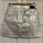 Calvin Klein Jeans NWT  Metallic Silver Denim Style Mini Skirt Photo 3