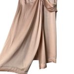 ZARA Blush Knotted Satin Midi Dress Plunging Neckline Leg Slit Button Collar, S Photo 10