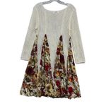 Entro  Women's Floral Print Mini Dress‎ Crochet Knit Long Sleeve Cream Boho M Photo 1