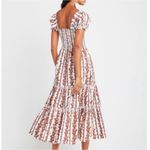 O.P.T Daphne Smocked Puff Sleeve Tiered Floral Midi Dress Size XS Cottagecore White Photo 4