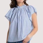 Trovata Birds Of Paradis Carla Highneck Shirt XS Stripes Flutter Sleves #AA6 Photo 0