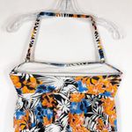 Leilani Size 8 Swim Top Ruffle Halter Orange Blue Floral Tropic Black White 580 Photo 4