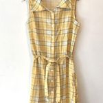 Vintage Linen Blend Shirt Dress Yellow & Green nipped waisted dress Size L Photo 3