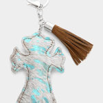 New Womens Boutique Genuine Fur Cow Calf 3D Cross Tassel Keychain Tan Photo 0