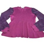 89th Madison NWT Medium Sheer Magenta Haze Knit Peplum Top Mesh Balloon Sleeves Purple Photo 7