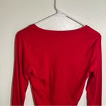 Bozzolo  V-Neck Long Sleeve Crop Top Red Ribbed L Photo 5