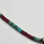 Handmade Sterling Silver & Opal Feather On A Turquoise & Coral Heishi Beads Necklace Photo 2