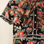 Dalia MacPhee Short Sleeve Tie Neck Floral Mini Dress With Lace Trim Medium NWT Black Photo 5