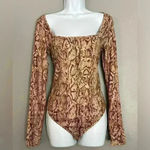 Sofia Jeans by Sofia Vergara Women's Long Sleeve Printed Bodysuit (449) Brown Size L Photo 1