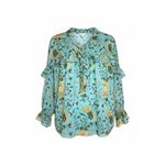 Cato Women's Blouse M Aqua Blue Floral Ruffle Tie Neck Top Ruffle Peasant Sleeve Photo 1