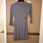 Lulus Cardwell Flounce Sleeve 3/4 Sleeve Wrap Dress Grey Medium Photo 3